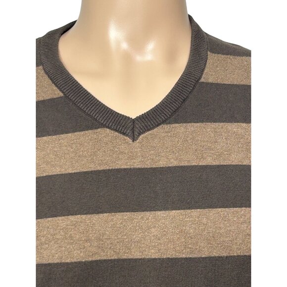 Old Navy Men’s Pullover Sweater M Brown Tan Stripes Crewneck Long Sleeve Casual - Picture 10 of 12